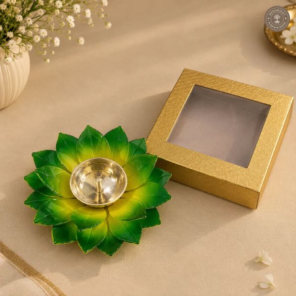 Green Lotus Diya Holder with Box