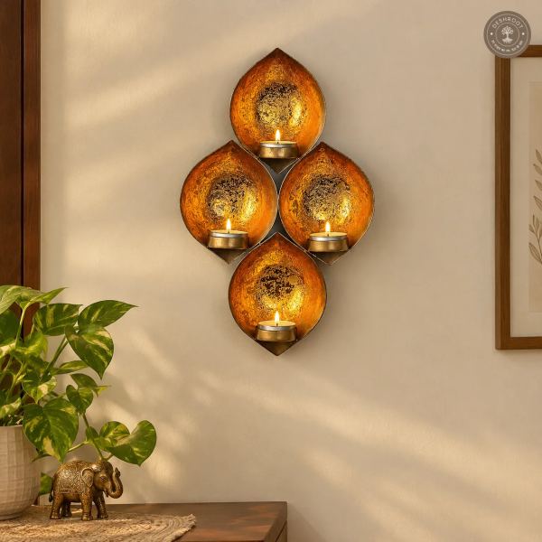 Golden Iron Wall Hanging Tealight Holder