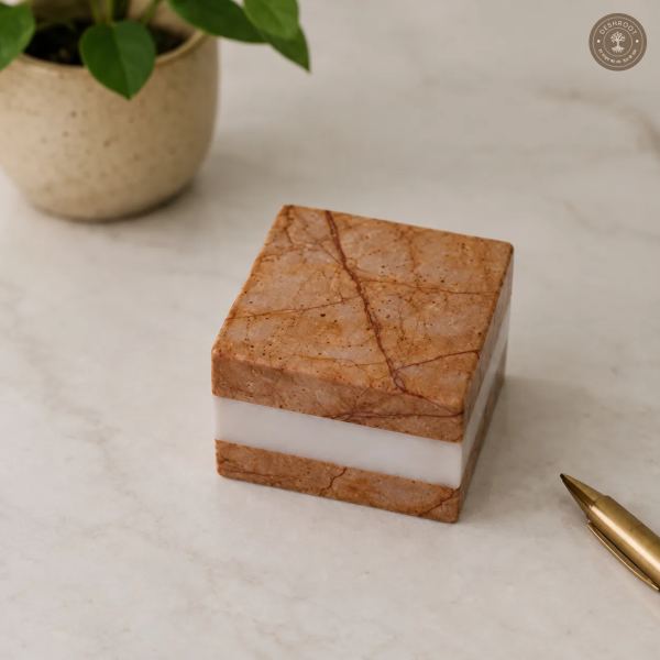 Handmade Agra Brown Marble Geometric Paper Weight (Set of 2)