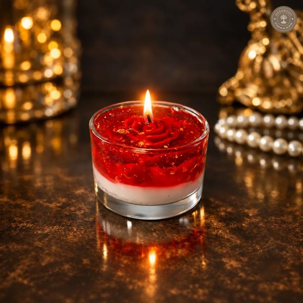 Luxury Rose Gel Candle - Handcrafted Decorative Scented Candle in Glass Cup with Gold Flake