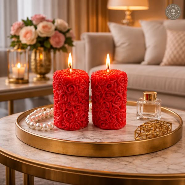 Luxury Rose Carved Pillar Candles – Romantic Decorative Scented Candles