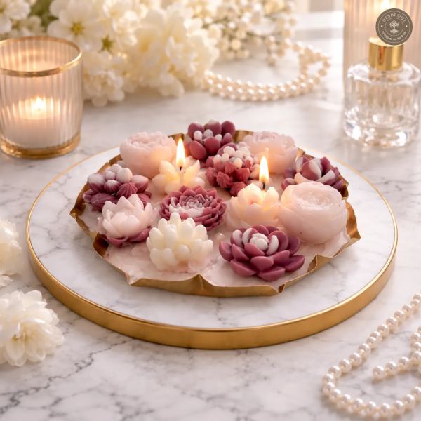 Handcrafted Floral Urli Candle – Decorative Wax Bowl with Rose & Lotus Design