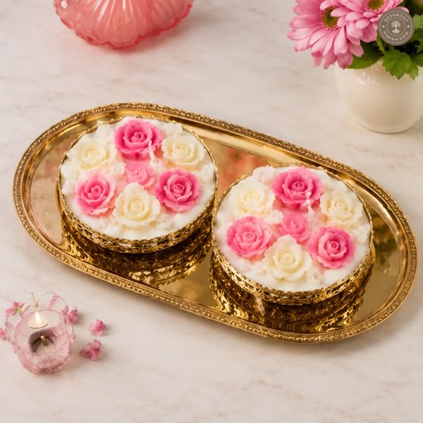 Luxury Rose Flower Candle Gift Set of 2 - Decorative Floral Scented Candles in Premium Gift Box