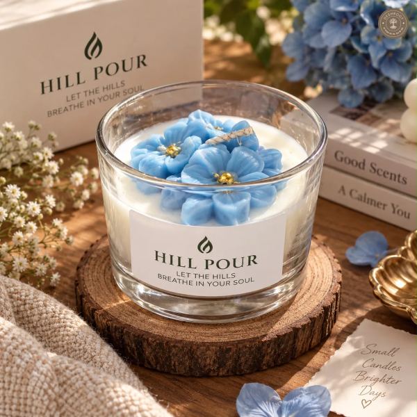 Hill Pour Blue Bloom Sea Breeze Soy Wax Glass Bowl Candle
