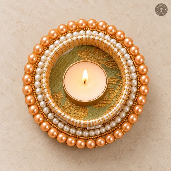 Golden Pearl Beaded Tea Light Holder