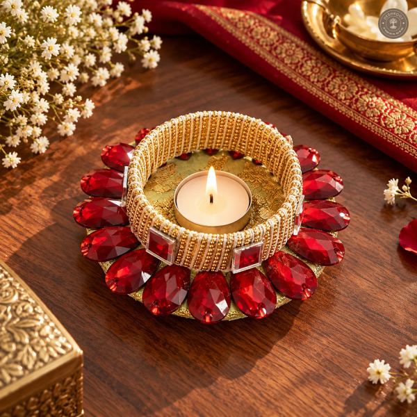 Ruby Red Crystal Petal Tea Light Holder