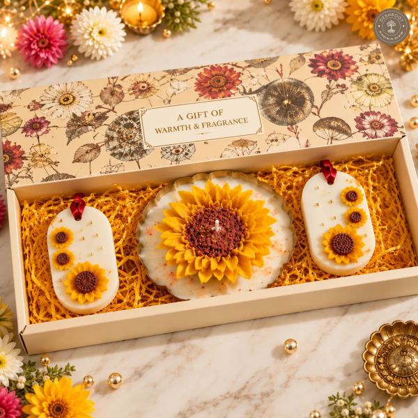 Luxury Sunflower Candle Gift Hamper with 2 Floral Wax Sachets