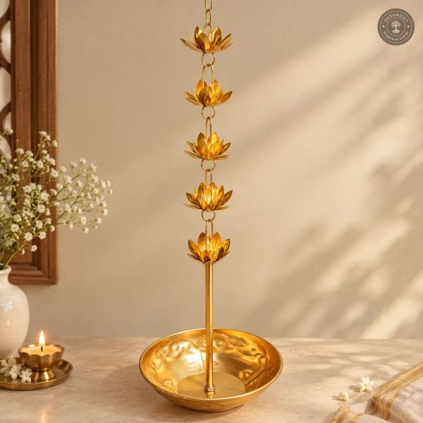 Golden Iron Lotus Rain Chain Hanging Urli Bowl