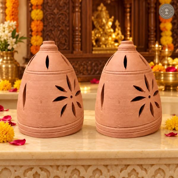 Terracotta Quiet Glow Set of 2 – Handcrafted Clay Lanterns
