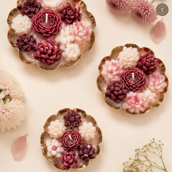 Handcrafted Floral Urli Candle Set of 3
