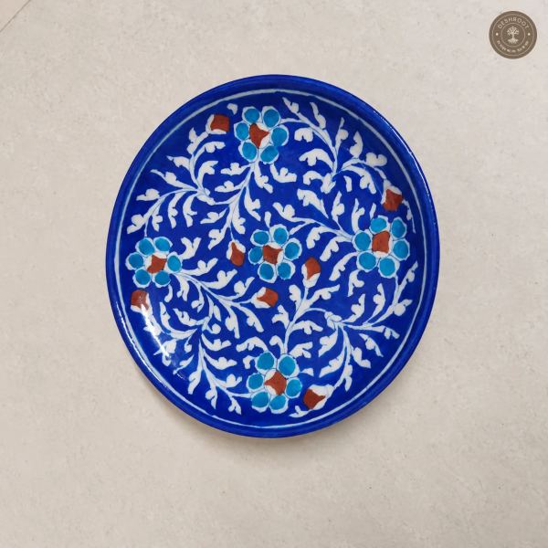 Handcrafted Blue Floral Decorative Ceramic Plate