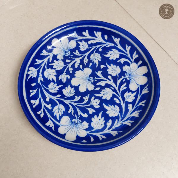 Handcrafted Royal Blue and White Floral Decorative Plate