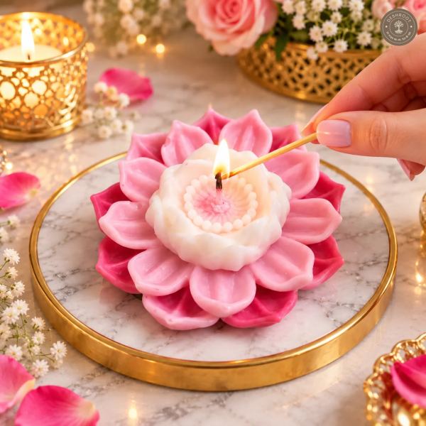 Lotus Flower Decorative Candle in Gift Box– Floral Candle for Home Décor & Gifting