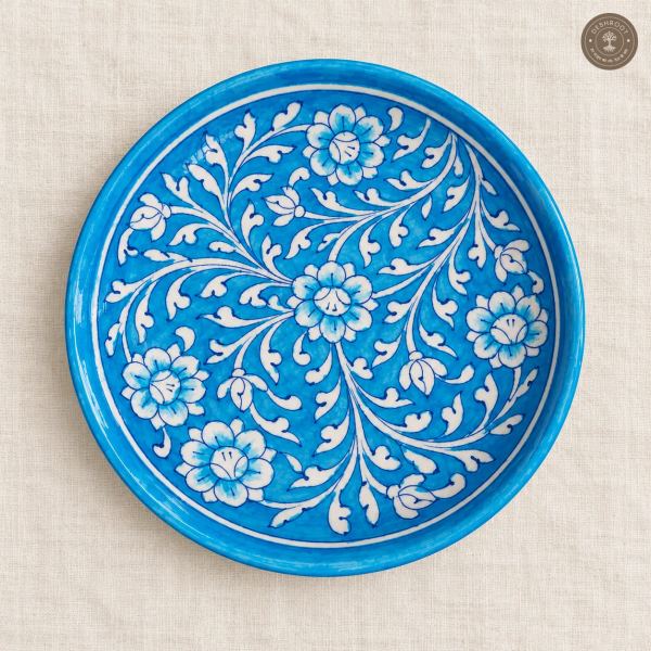 Turquoise Blue and White Floral Decorative Plate