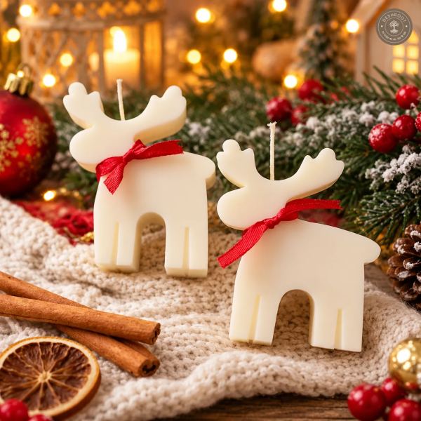 Ivory Xmas Reindeer Christmas Candle