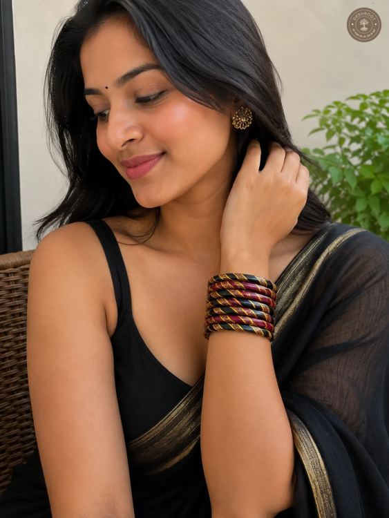 Midnight Maroon Glitter Stripe Bangle Set