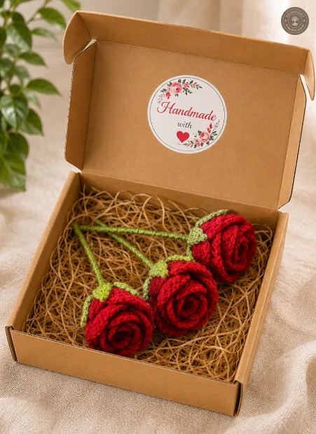 Handmade Crochet Rose Gift Box