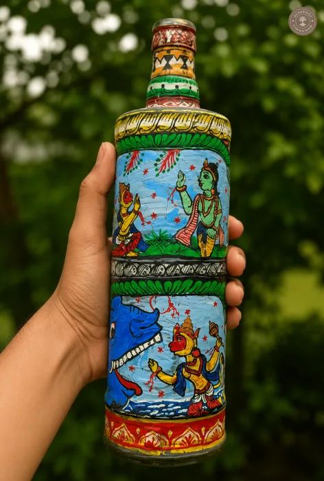 Handcrafted Madhubani Hand-Painted Glass Bottle