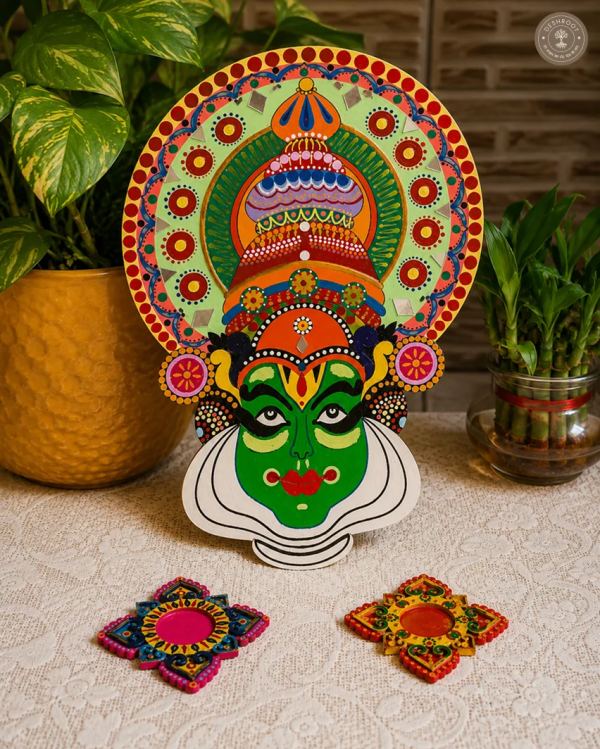 Kathakali Face Wall Hanging+2 free tealight candle holders