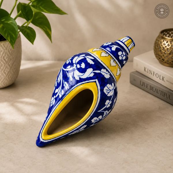 Handcrafted Blue Pottery Conch Shell