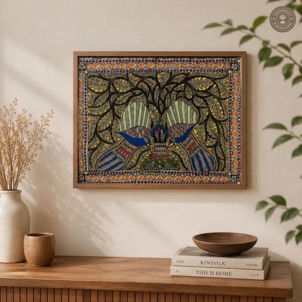 Madhubani Mayur Milan Tree of Harmony Painting