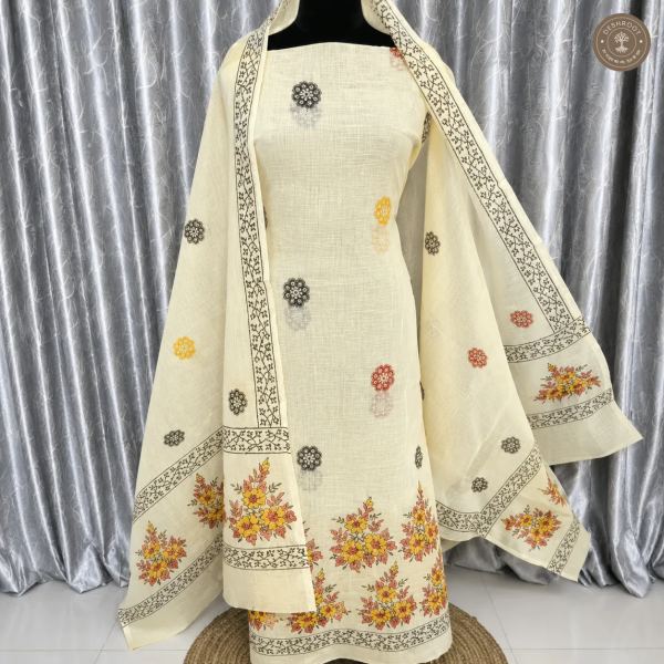 Elegant Floral Print Unstitched Dress Material with Printed Dupatta (2 piece set)