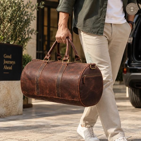 The Ranger Full-Grain Leather Duffle Bag – Cylindrical Travel & Weekender Bag