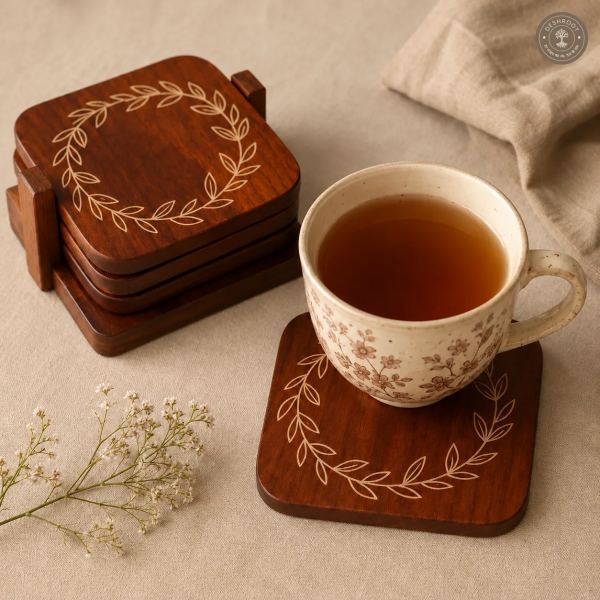 Laurel Bloom Handcrafted Wooden Coaster