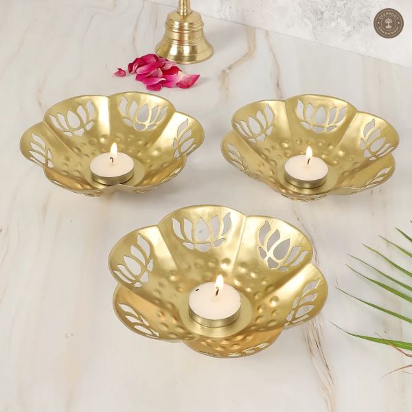 Flower Lotus Cut Tealight Holder Set of 3