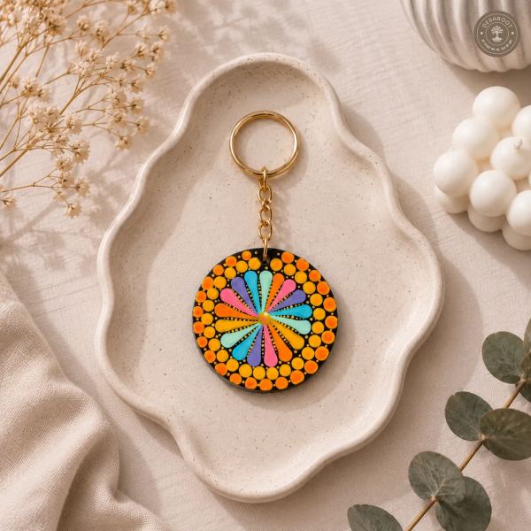 Carnival Bloom Hand-Painted Resin Mandala Keychain