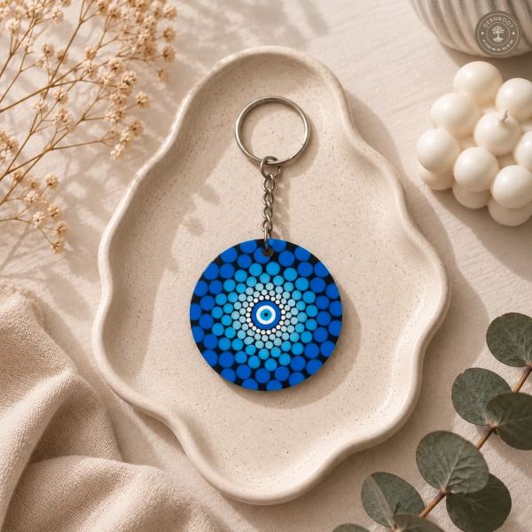 Blue Nazar Mandala Hand-Painted Resin Keychain