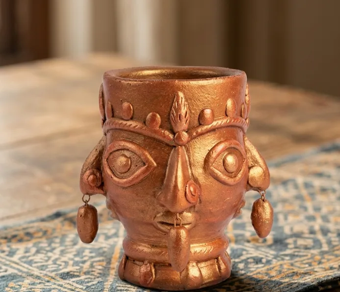 Handcrafted Terracotta Tribal Face Pen Holder