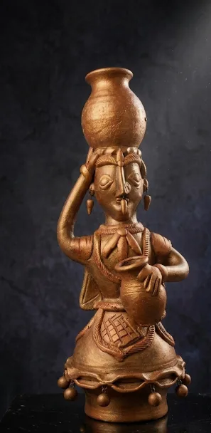 Handcrafted Terracotta Tribal Woman Statue with Pot