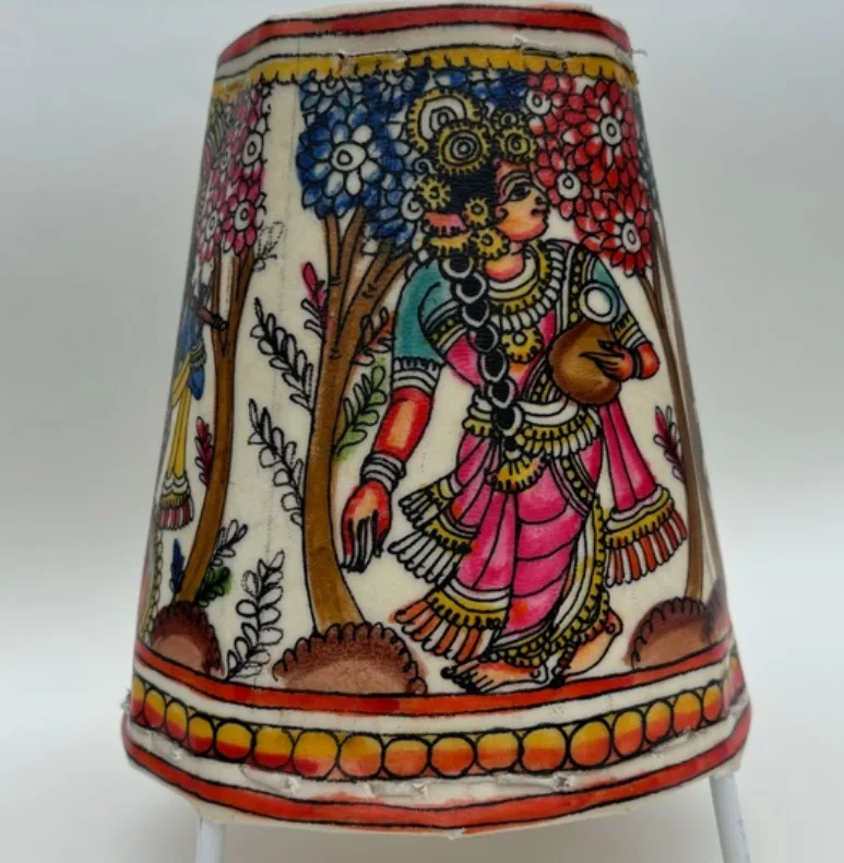 5-Inch Radha Krishna Round Leather Art