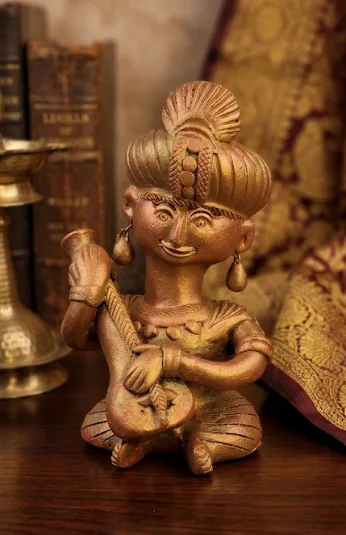 Handcrafted Terracotta Musician Figurine with Veena