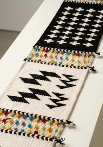 Handwoven Tribal Motif Wall Hanging with Colorful Tassel Detailing