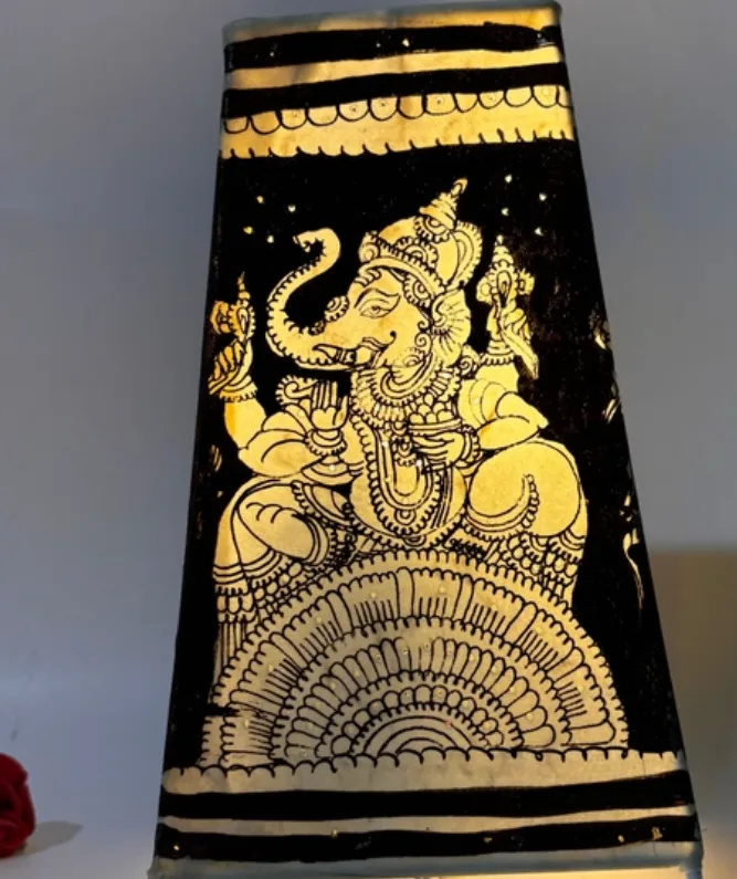 Ganesha Black & White Leather Lamp (8-inch Square)