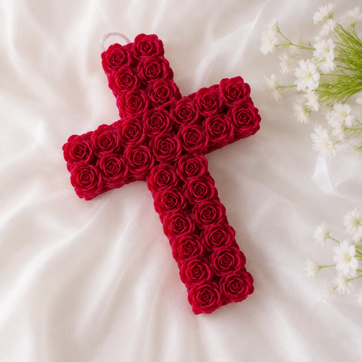 Rose Cross Candle – Handmade Floral Cross Decorative Candle for Home Décor, Prayer Room & Gifting