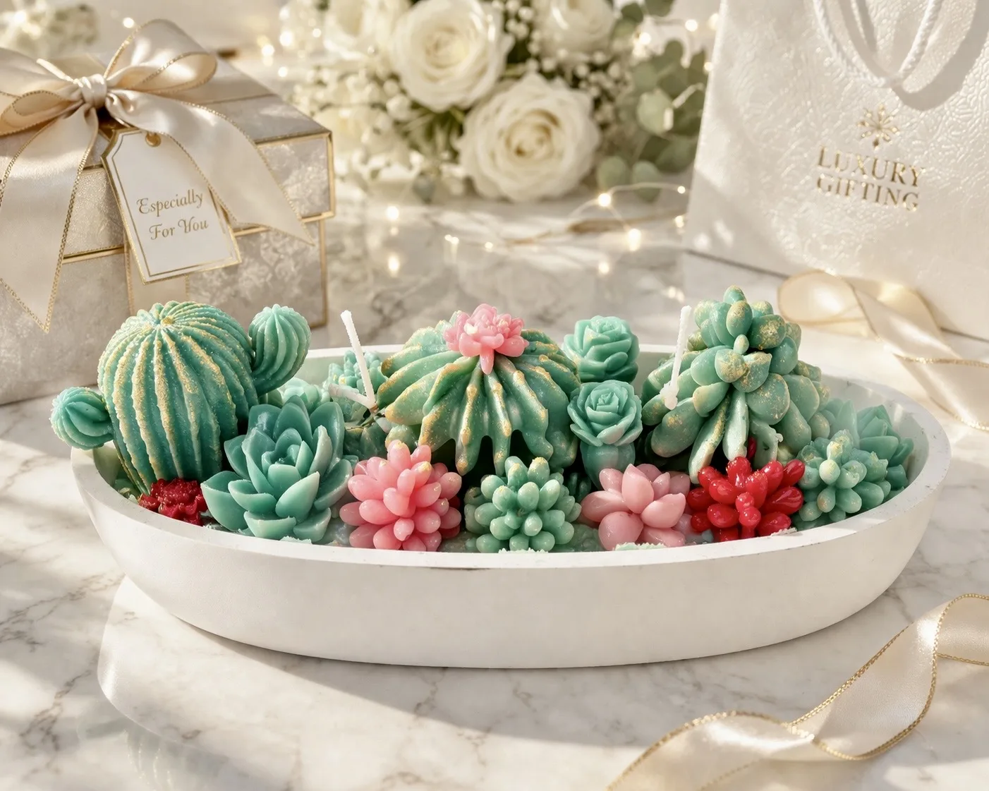 Luxury Succulent Garden Decor Soy Wax Candle in Oval Planter