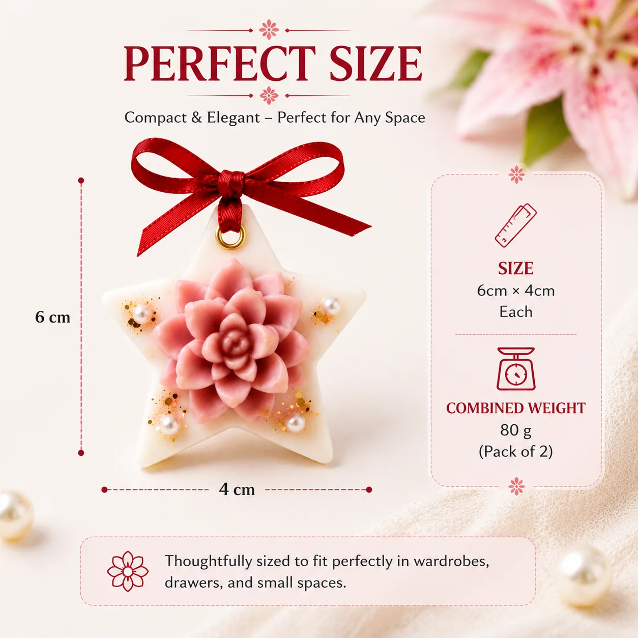Lily Scented Wax Tablets for Wardrobe & Drawer Freshener – Handmade Star Floral Wax Sachets