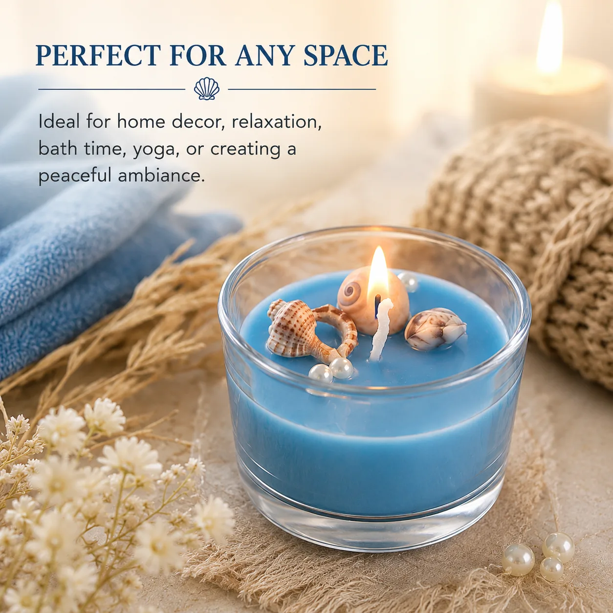 Ocean Escape Scented Candle – Handcrafted Ocean-Themed Decorative Candle with Seashell Accent