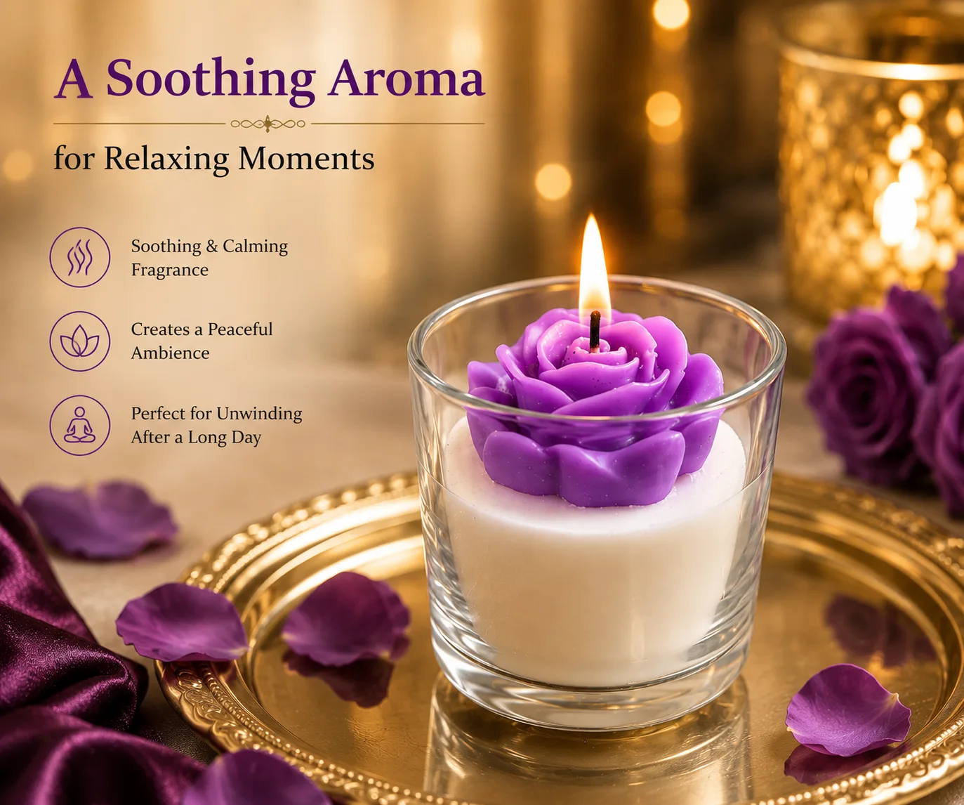 Handcrafted Purple Rose Scented Candle in Glass Jar – Premium Soy Wax Candle