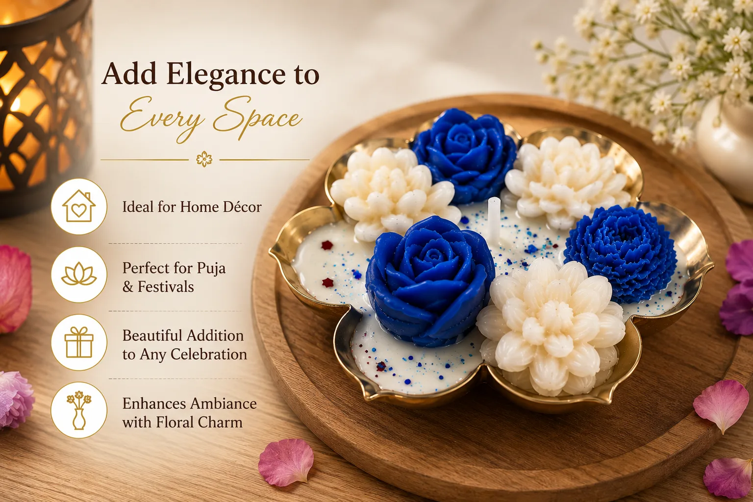 Handcrafted Floral Urli Candle for Home Décor & Gifting – 11.4 cm Diameter