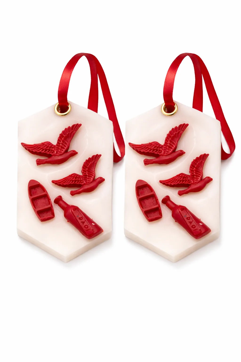 Handmade Love Theme Wax Tablets (Pack of 2) – Red Birds, Boat & Message Bottle Design