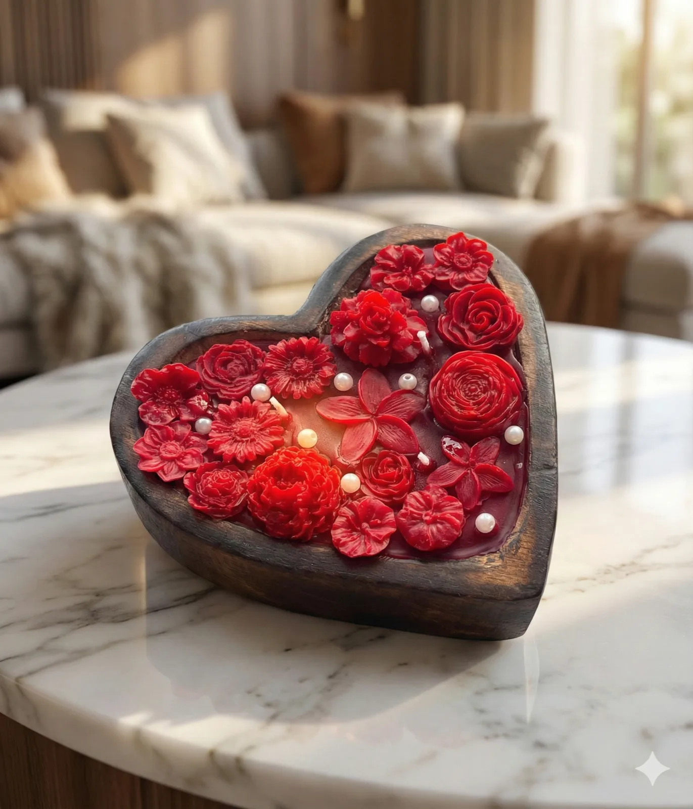Red Scarlet Rose Heart Decorative Scented Candle