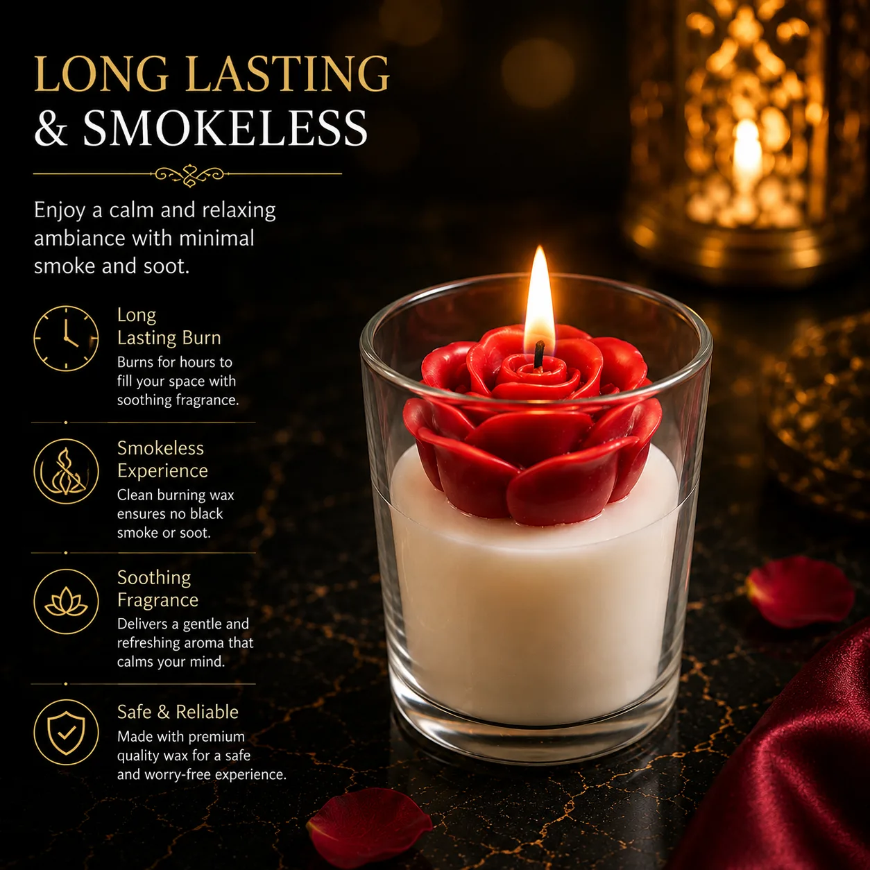 Handcrafted Red Rose Scented Candle in Glass Jar – Premium Decorative Floral Candle