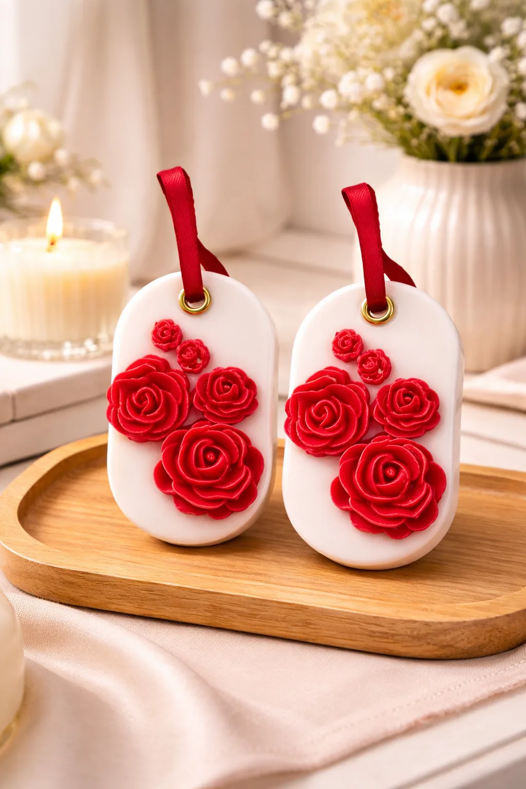 Handmade Rose Wax Tablets (Pack of 2) – Red Floral Design – Scented Wardrobe Freshener