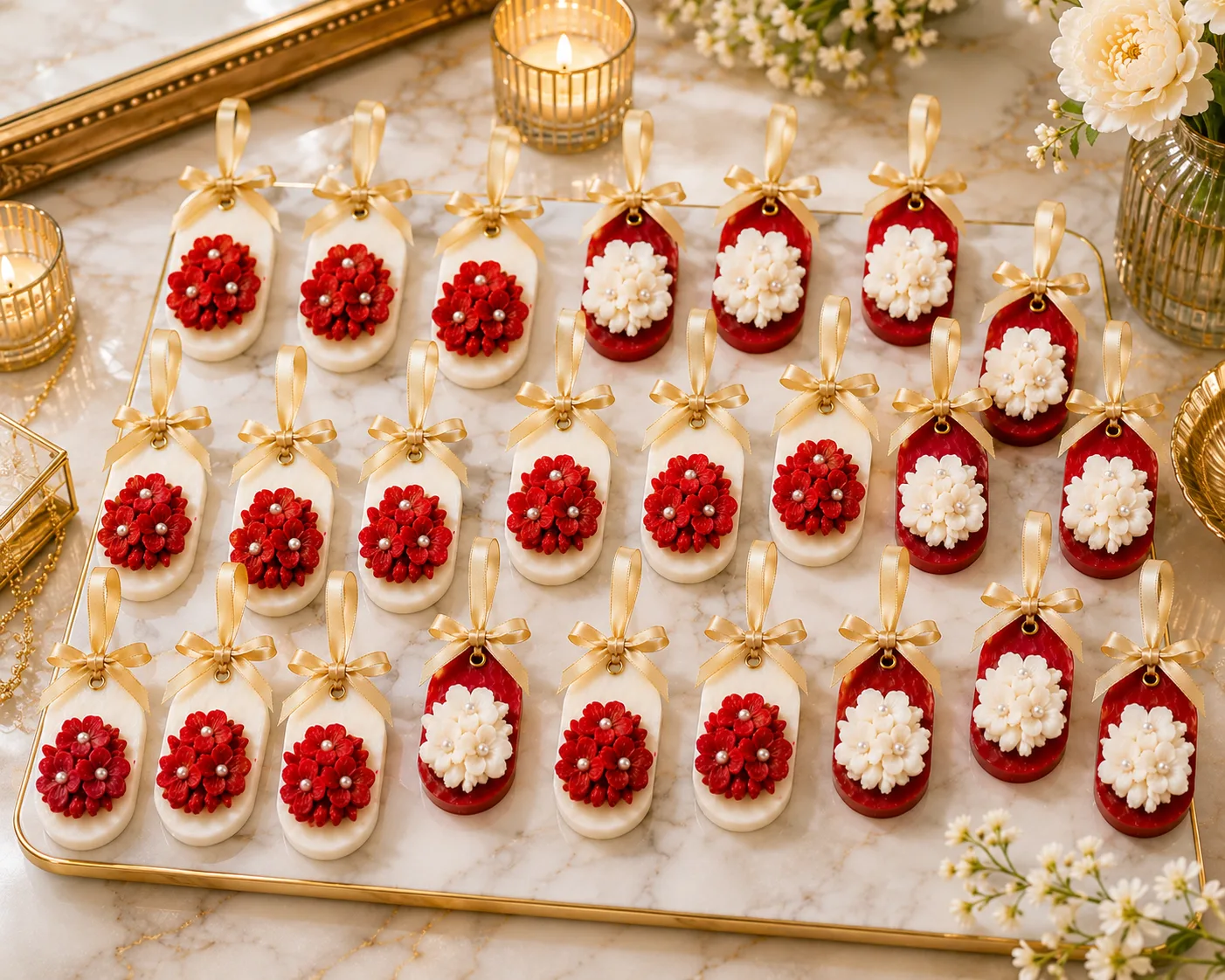 Luxury Floral Scented Wax Tablets with Gold Ribbon