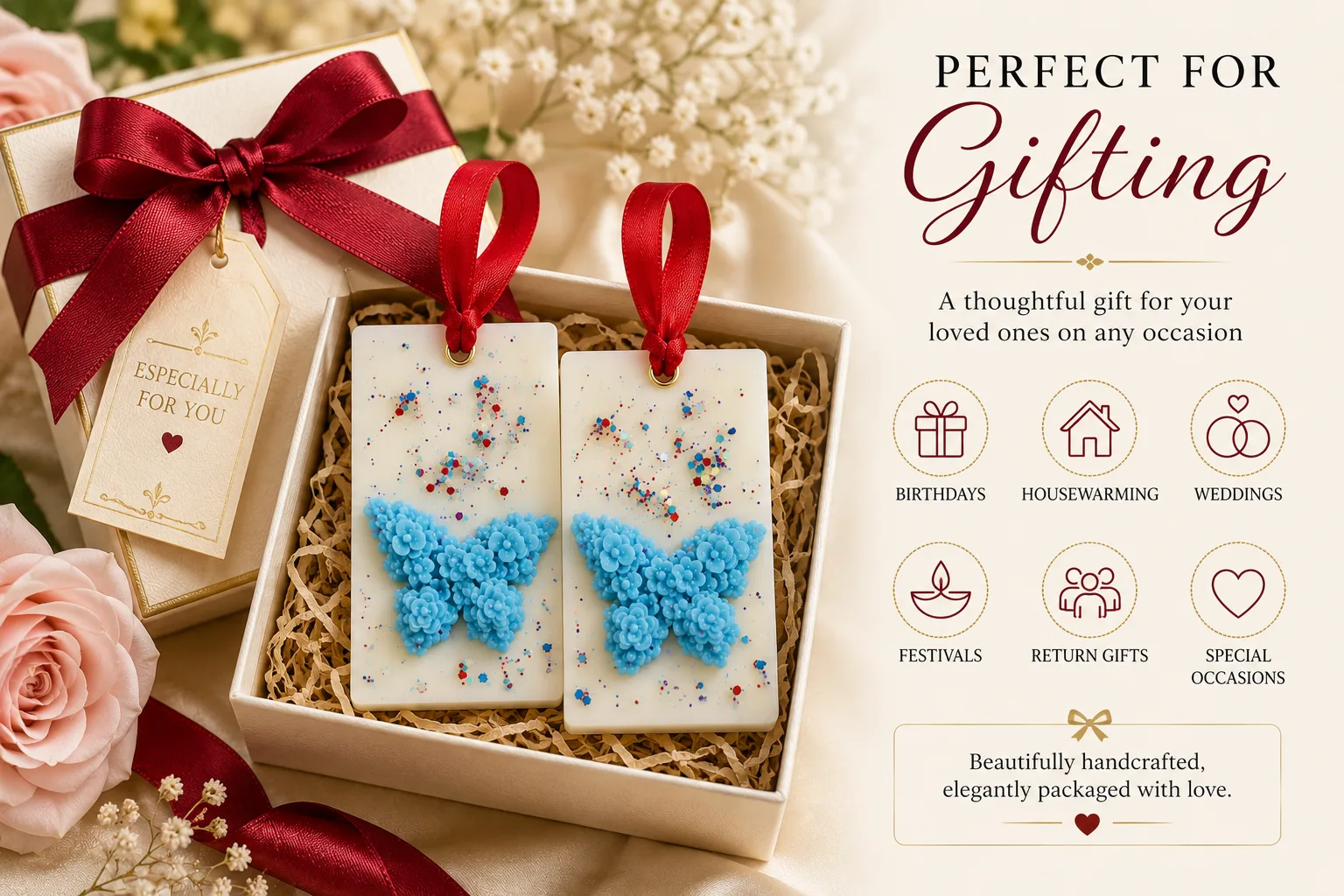 Handcrafted Floral Wax Tablet Set of 2 – 9 cm x 5 cm, 60 g Each