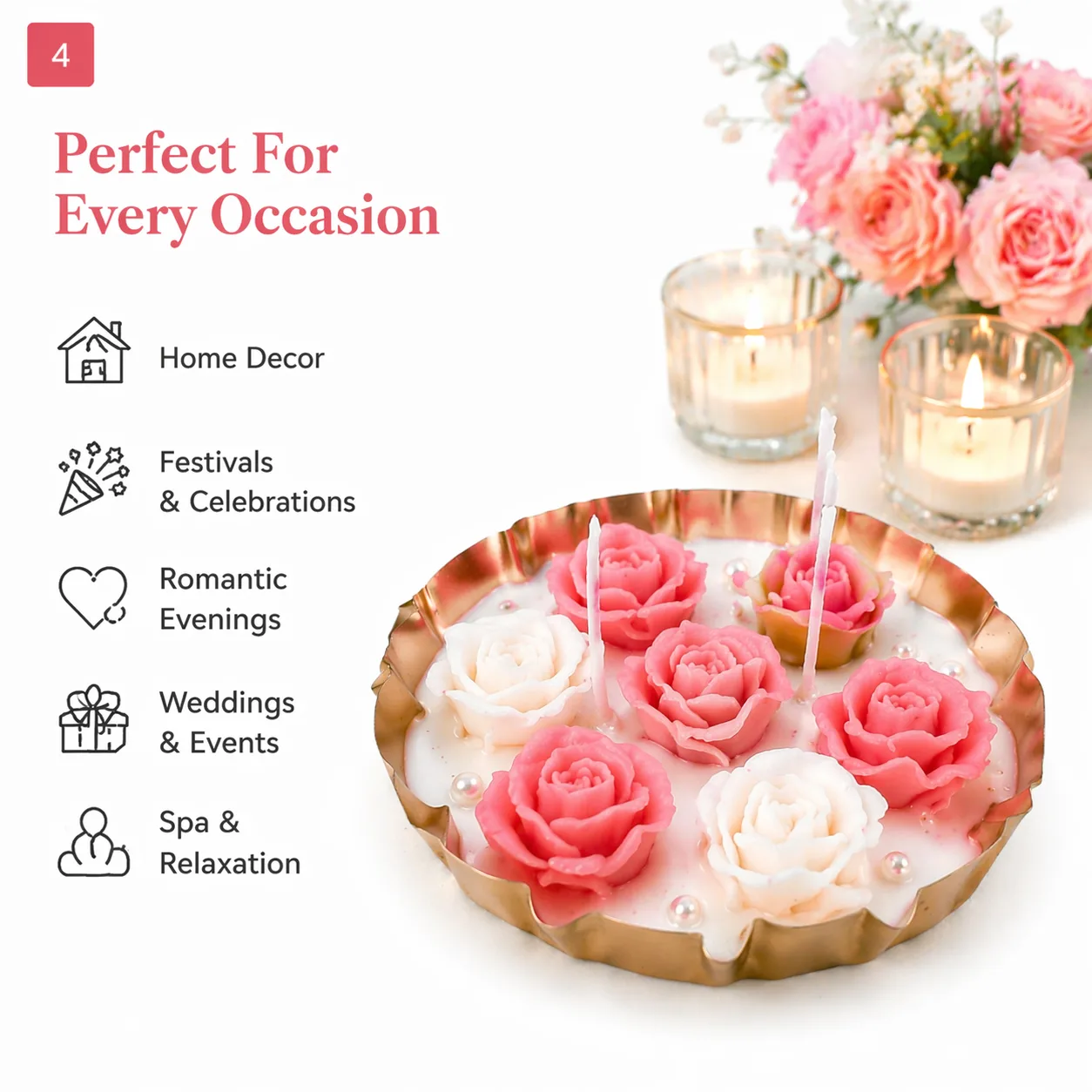 Rose Flower Eternal Floating Candles Set of 7